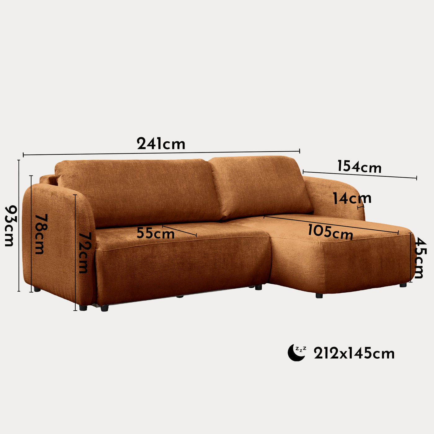 DRIXY Canapé d'angle convertible avec coffre en tissu orange - Angle droit