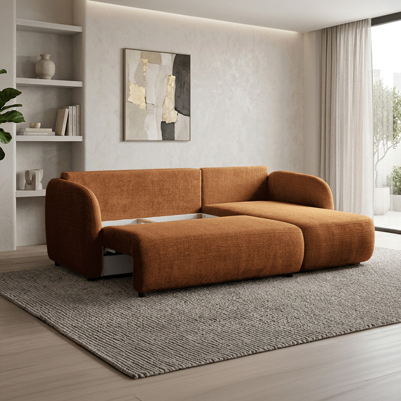 DRIXY Canapé d'angle convertible avec coffre en tissu orange - Angle droit