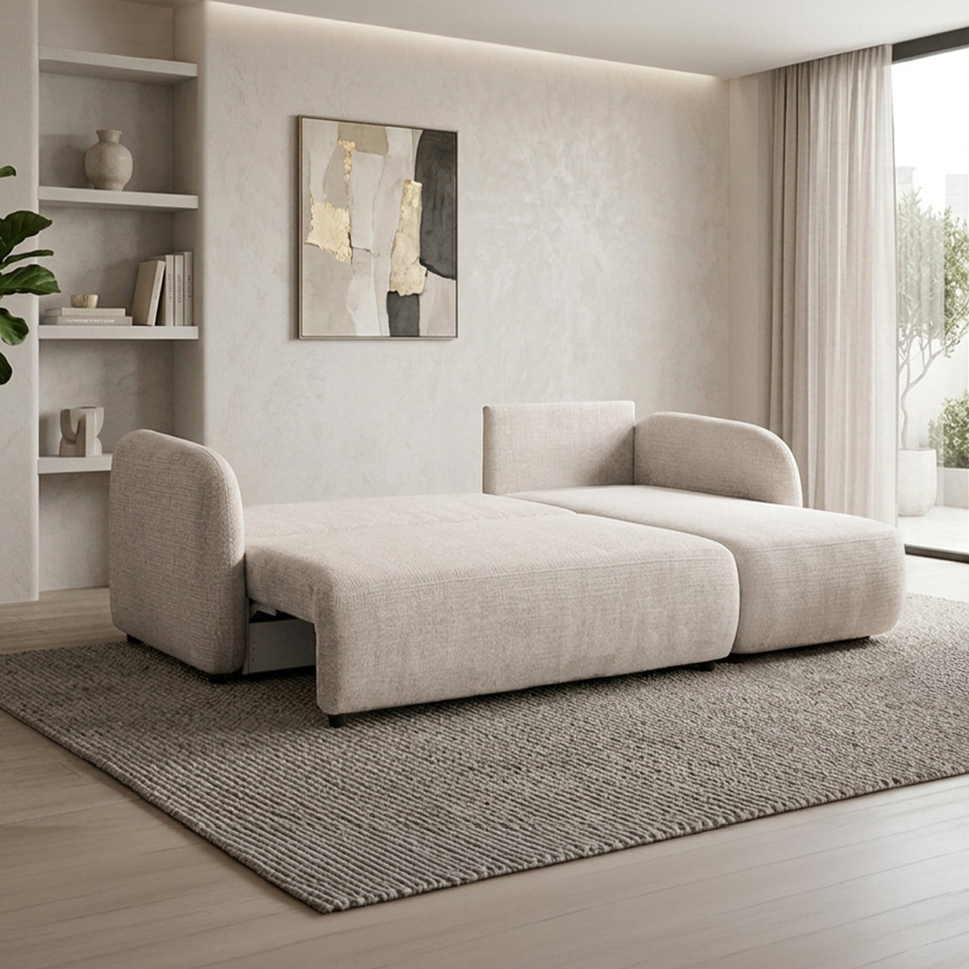 DRIXY Canapé d'angle convertible avec coffre en tissu beige - Angle droit - Canapé d'angle convertible - Mobilier Deco