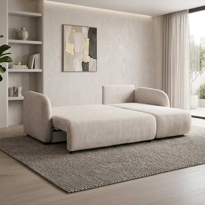 DRIXY Canapé d'angle convertible avec coffre en tissu beige - Angle droit