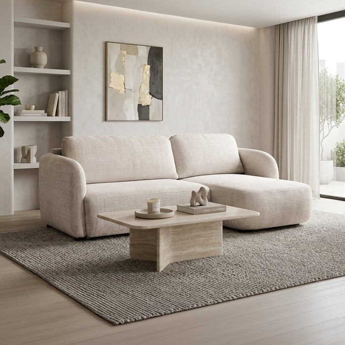 DRIXY Canapé d'angle convertible avec coffre en tissu beige - Angle droit – Canapé d'angle convertible Mobilier Deco