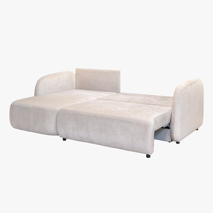DRIXY Canapé d'angle convertible avec coffre en tissu beige - Angle gauche