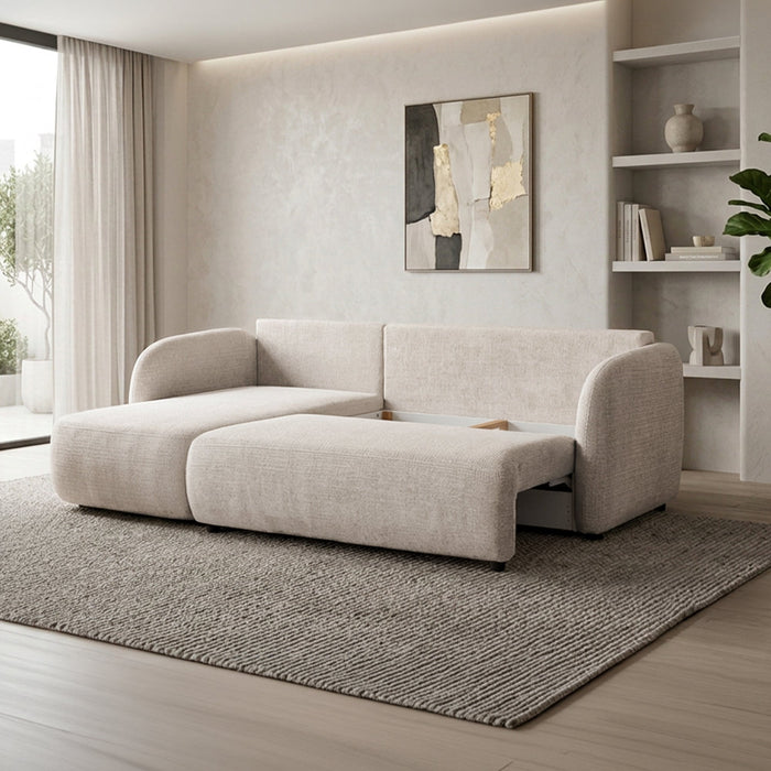 DRIXY Canapé d'angle convertible avec coffre en tissu beige - Angle gauche