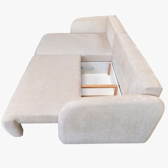 DRIXY Canapé d'angle convertible avec coffre en tissu beige - Angle gauche