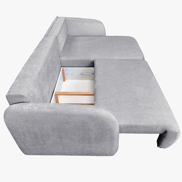 DRIXY Canapé d'angle convertible avec coffre en tissu gris - Angle droit