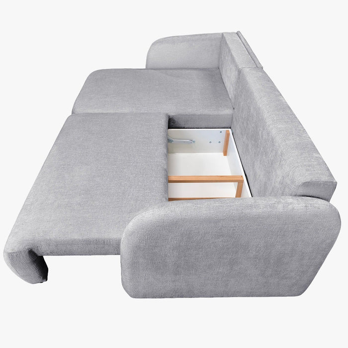 DRIXY Canapé d'angle convertible avec coffre en tissu gris - Angle gauche