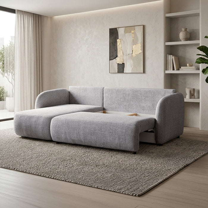 DRIXY Canapé d'angle convertible avec coffre en tissu gris - Angle gauche