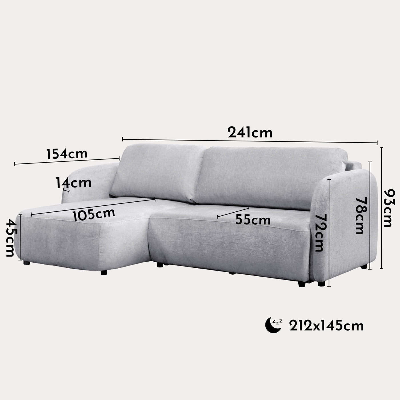 DRIXY Canapé d'angle convertible avec coffre en tissu gris - Angle gauche - Canapé d'angle convertible - Mobilier Deco