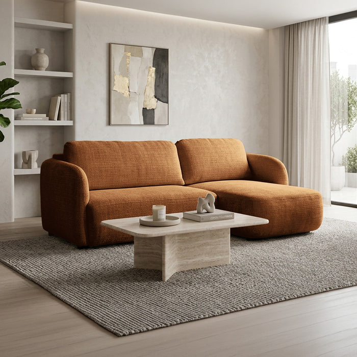 DRIXY Canapé d'angle convertible avec coffre en tissu orange - Angle droit