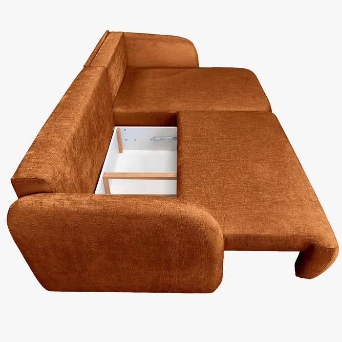 DRIXY Canapé d'angle convertible avec coffre en tissu orange - Angle droit