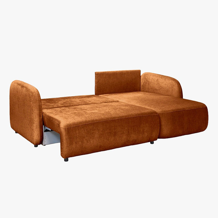 DRIXY Canapé d'angle convertible avec coffre en tissu orange - Angle droit