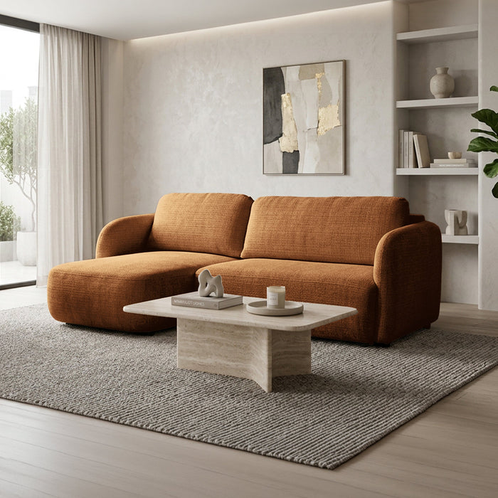 DRIXY Canapé d'angle convertible avec coffre en tissu orange - Angle gauche – Canapé d'angle convertible Mobilier Deco