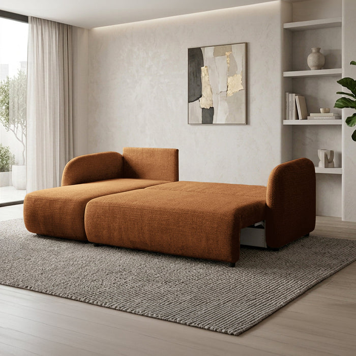 DRIXY Canapé d'angle convertible avec coffre en tissu orange - Angle gauche