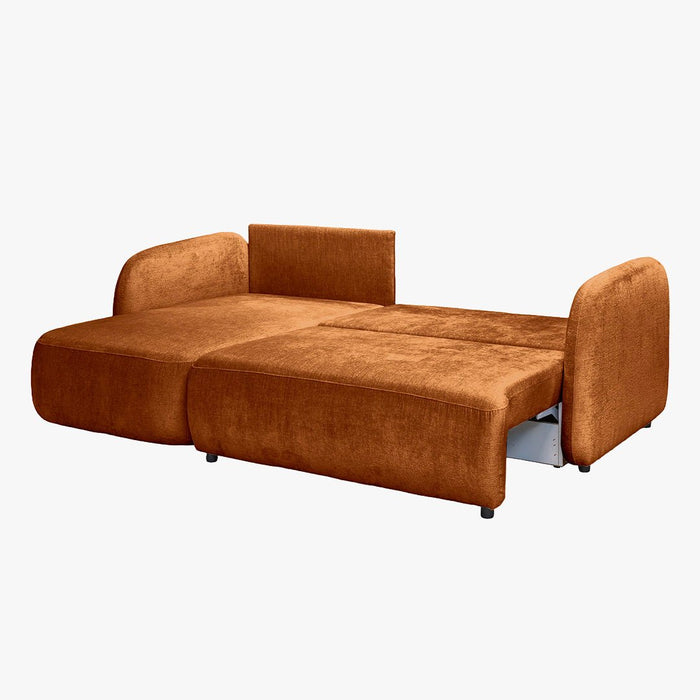 DRIXY Canapé d'angle convertible avec coffre en tissu orange - Angle gauche