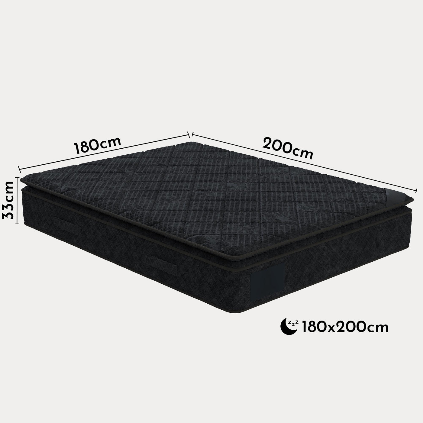 DUBAI BLACK Matelas mémoire de forme et ressorts ensachés 180x200 cm épaisseur 33 cm