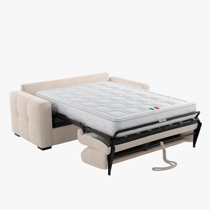 DYLANE Canapé 3 places convertible tissu capitonné beige matelas 22 cm