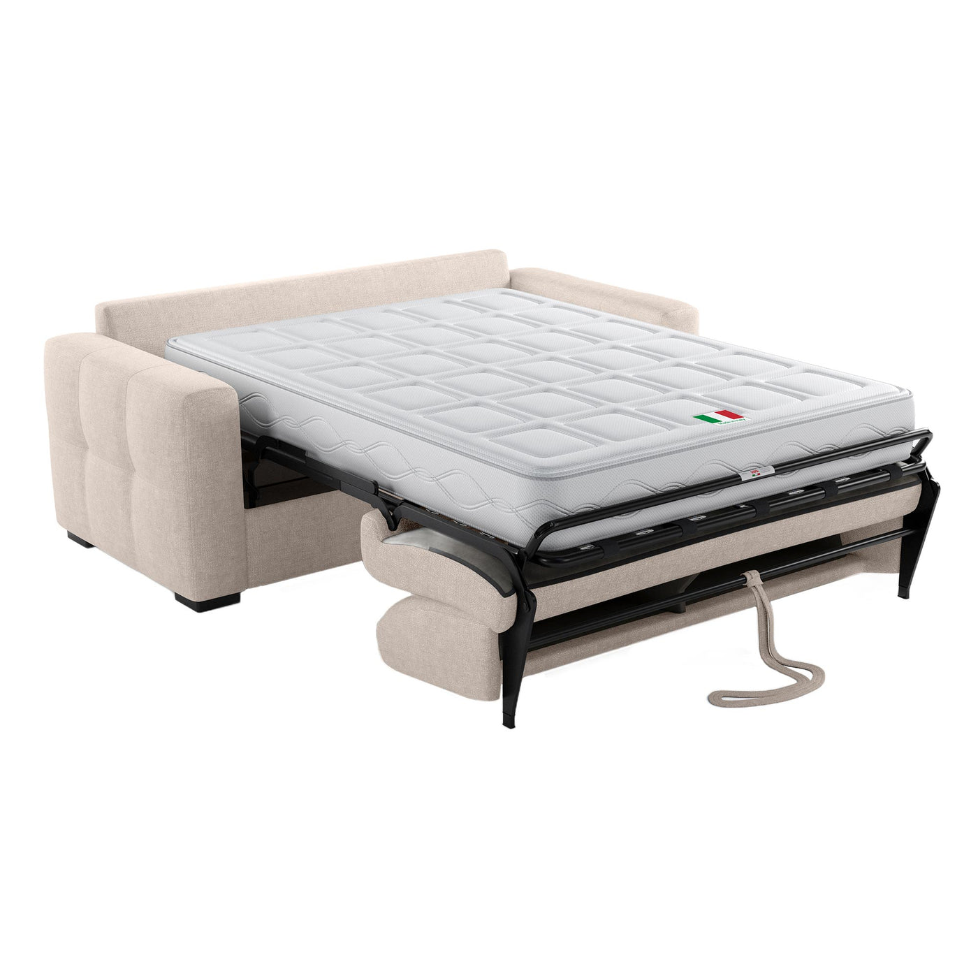 DYLANE Canapé 3 places convertible tissu capitonné beige matelas 22 cm