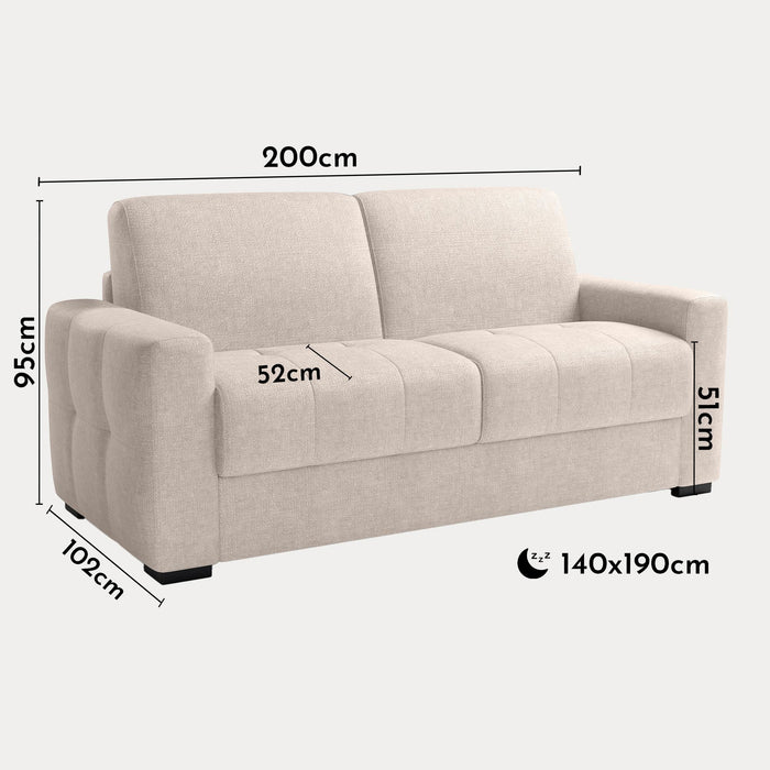 DYLANE Canapé 3 places convertible tissu capitonné beige matelas 22 cm