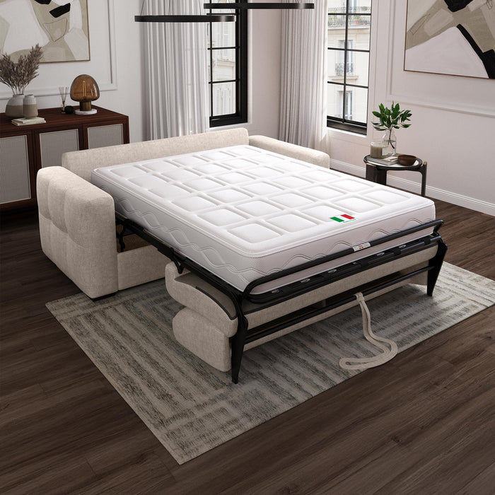 DYLANE Canapé 3 places convertible tissu capitonné beige matelas 22 cm