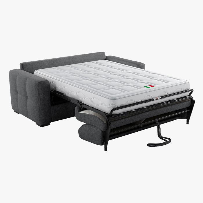 DYLANE Canapé 3 places convertible tissu capitonné gris anthracite matelas 22 cm