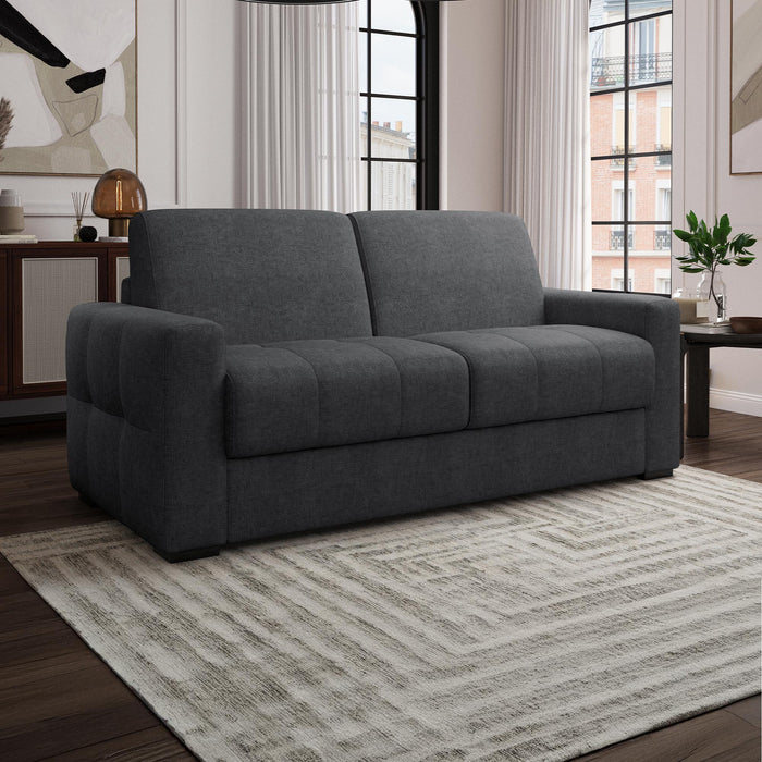 DYLANE Canapé 3 places convertible tissu capitonné gris anthracite matelas 22 cm