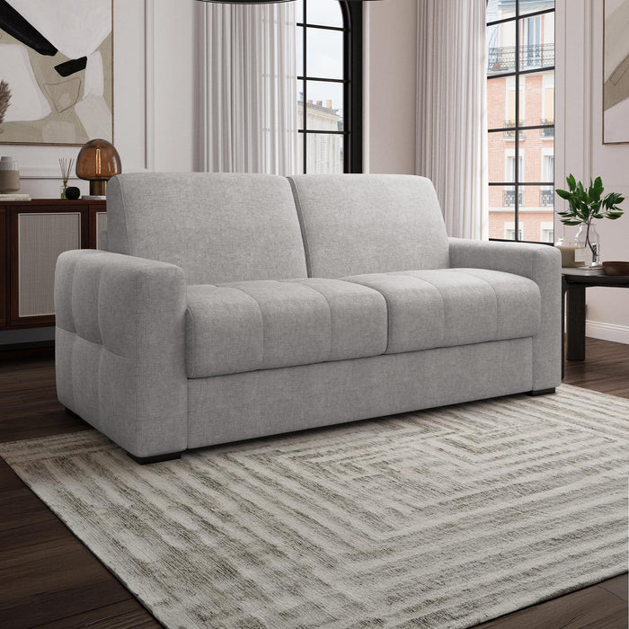DYLANE Canapé 3 places convertible tissu capitonné gris clair matelas 22 cm