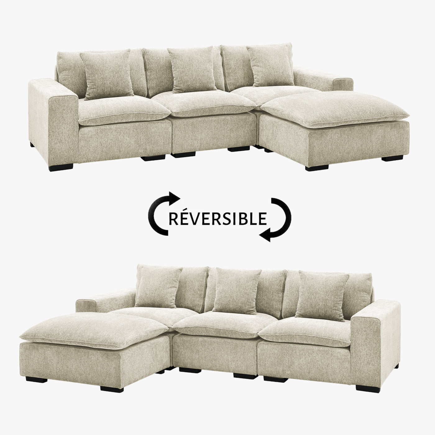 SELENIA Canapé d'angle modulable en tissu beige