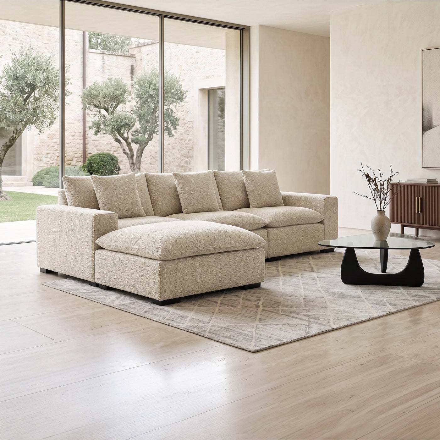 SELENIA Canapé d'angle modulable en tissu beige