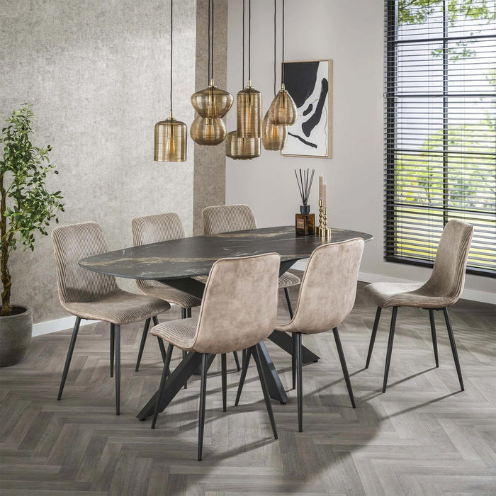 EDENA Table à manger ovale en céramique noir et doré piètement en acier noir – Table à manger Mobilier Deco