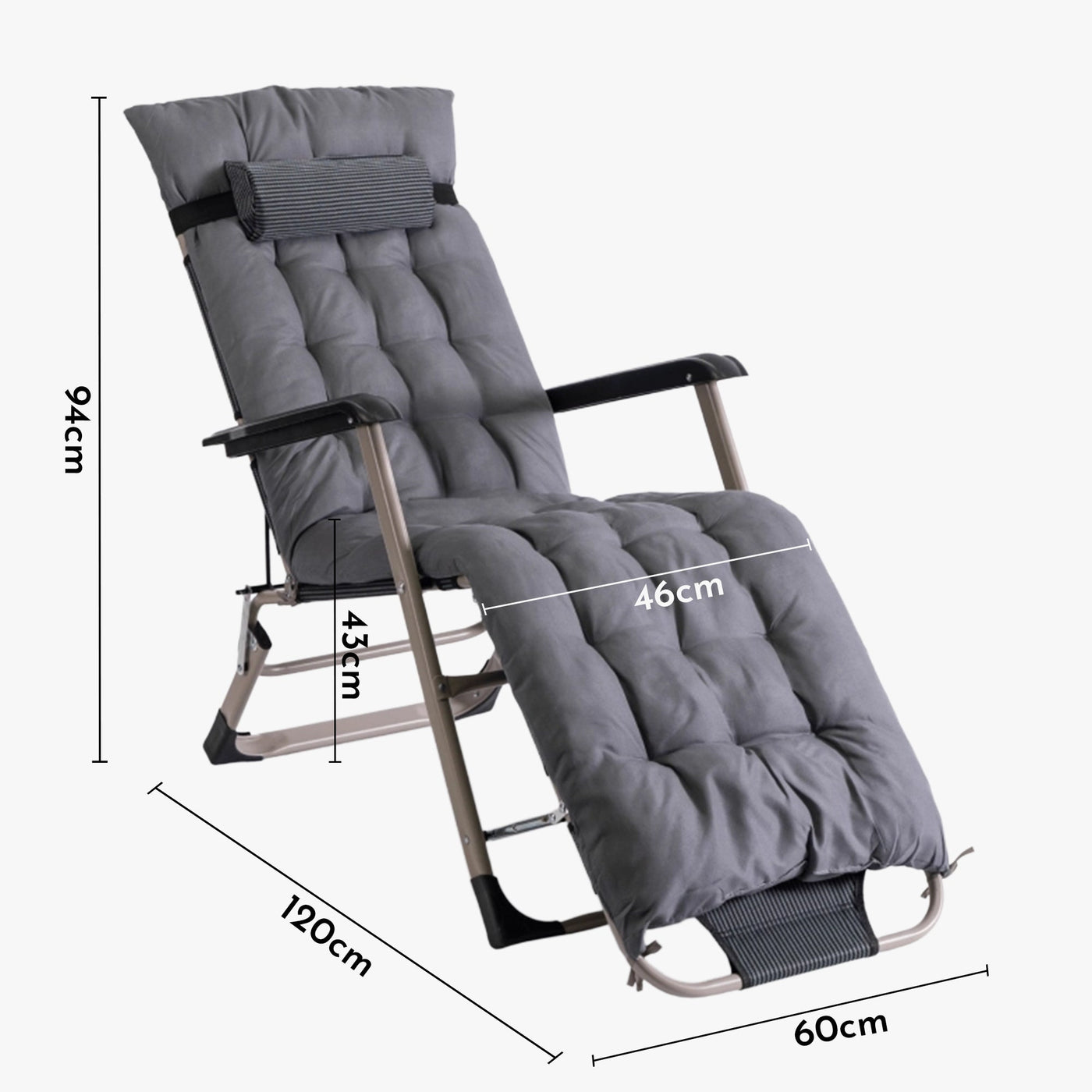 EDISON Fauteuil inclinable en tissu gris pieds en métal beige - Mobilier de jardin - Mobilier Deco