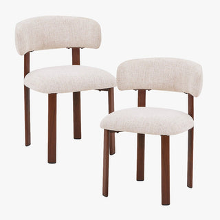 EFILIA Lot de 2 chaises en tissu beige pieds couleur bois foncé
