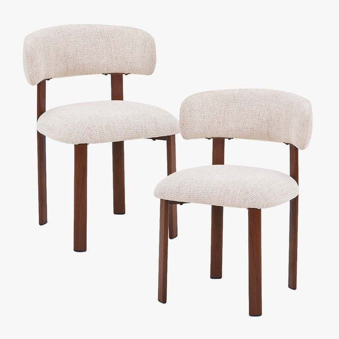 EFILIA Lot de 2 chaises en tissu beige pieds couleur bois foncé