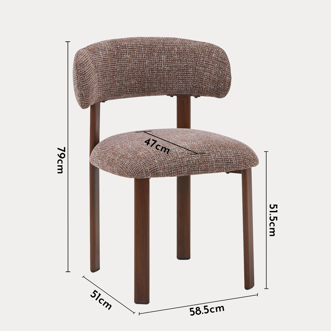 EFILIA Lot de 2 chaises en tissu marron pieds couleur bois foncé