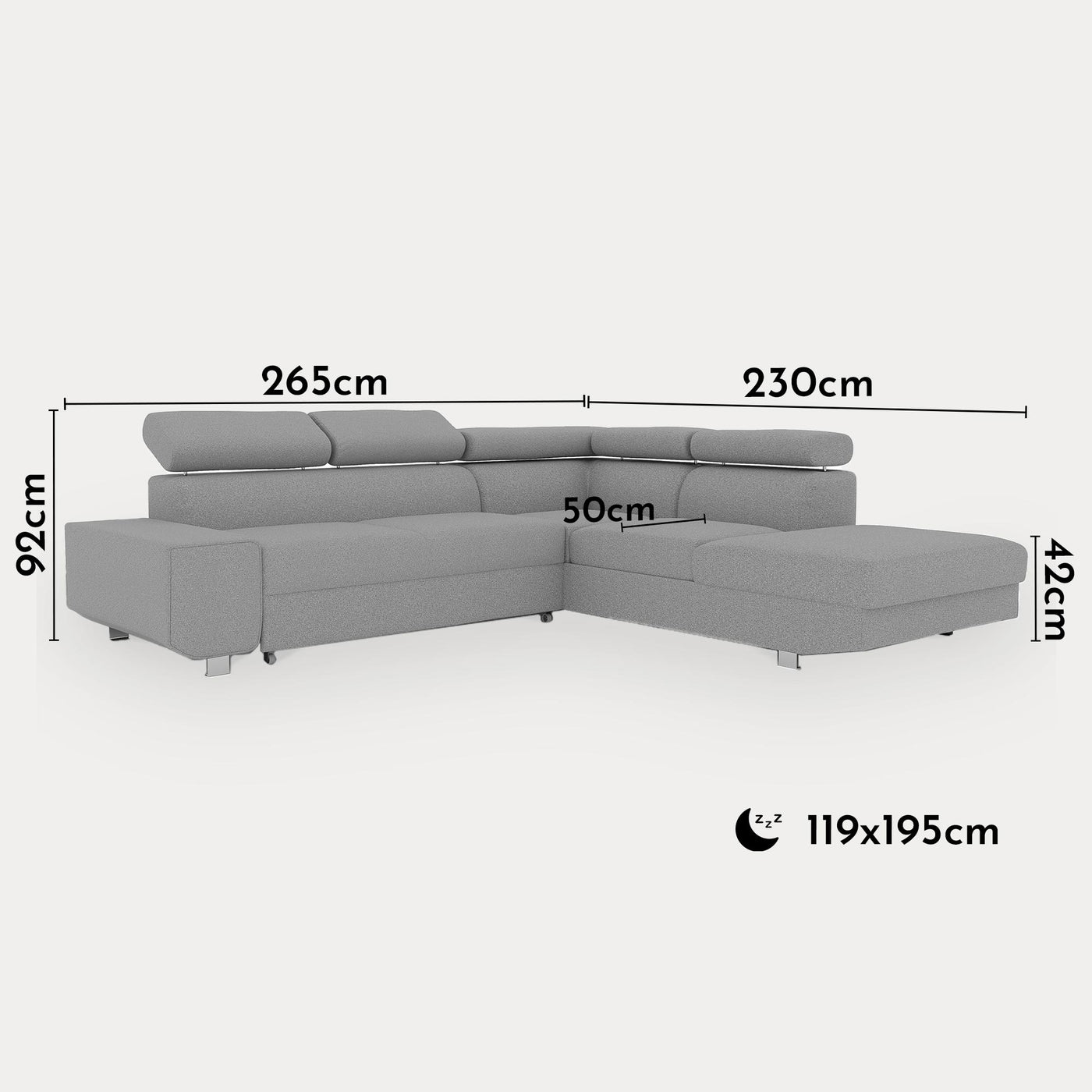 EIDEN Canapé d'angle convertible avec coffre en tissu gris clair - Angle droit