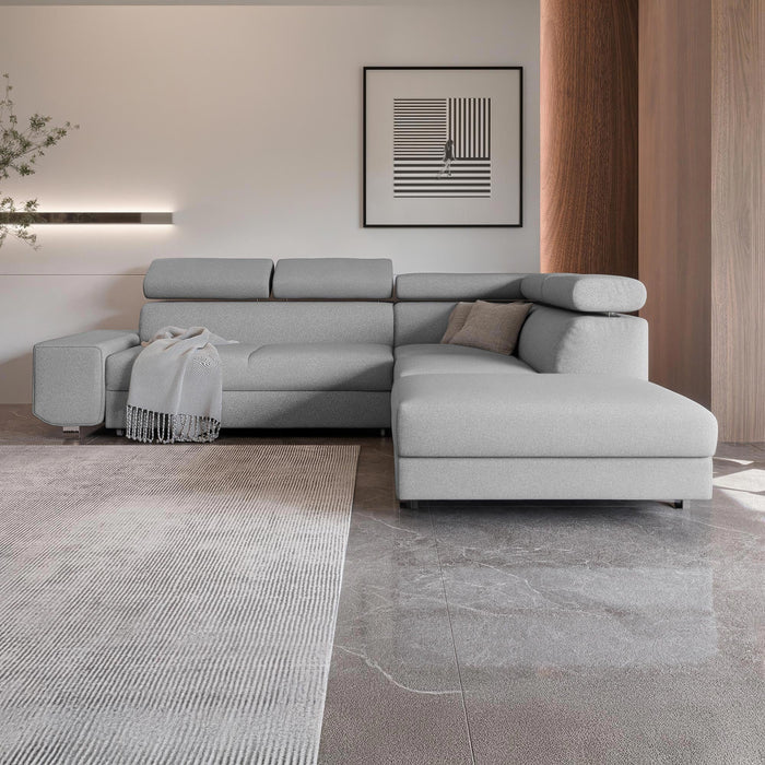 EIDEN Canapé d'angle convertible avec coffre en tissu gris clair - Angle droit