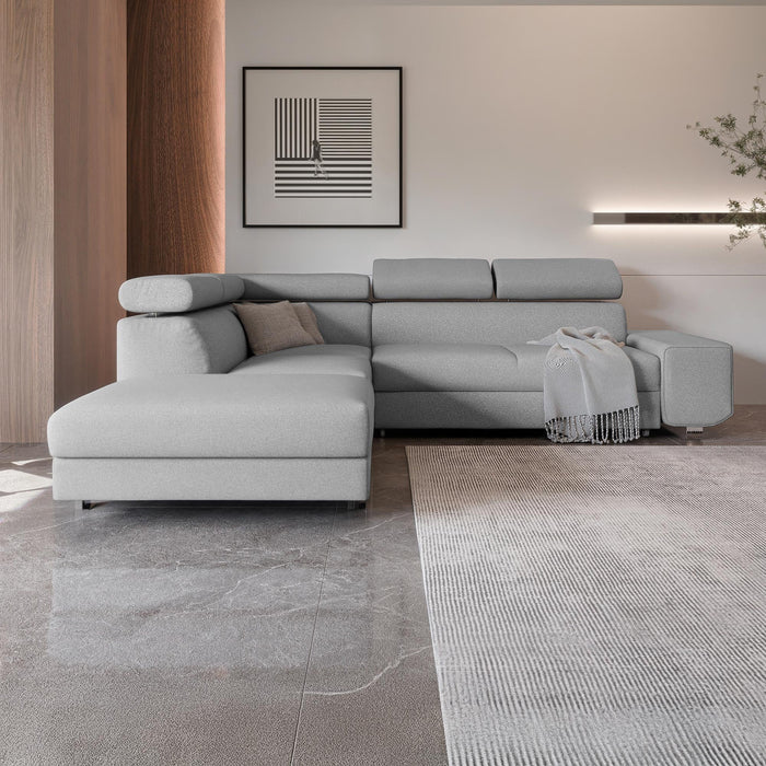 EIDEN Canapé d'angle convertible avec coffre en tissu gris clair - Angle gauche