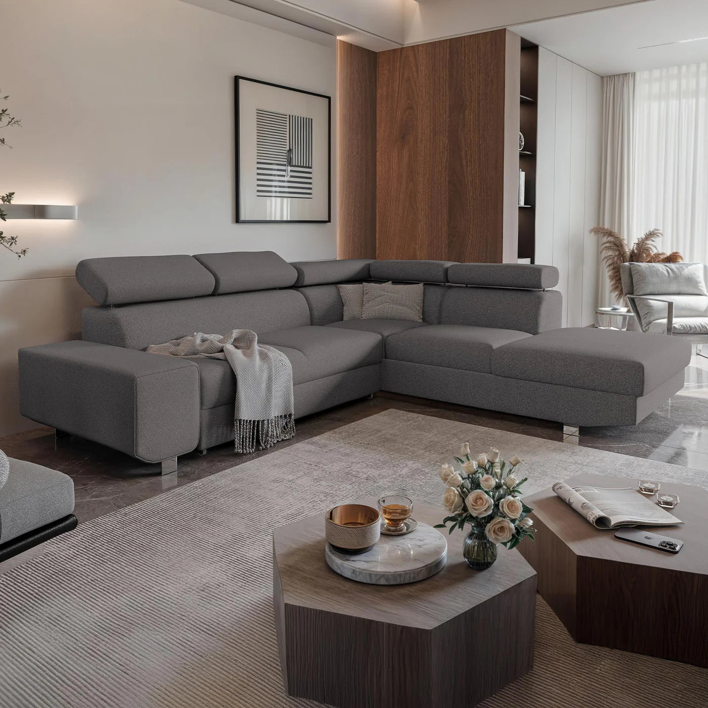 EIDEN -  Canapés d'angle convertibles avec coffre en tissu