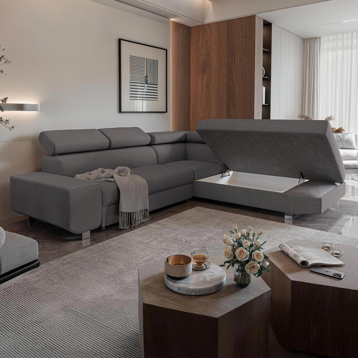 EIDEN Canapé d'angle convertible avec coffre en tissu gris foncé - Angle droit