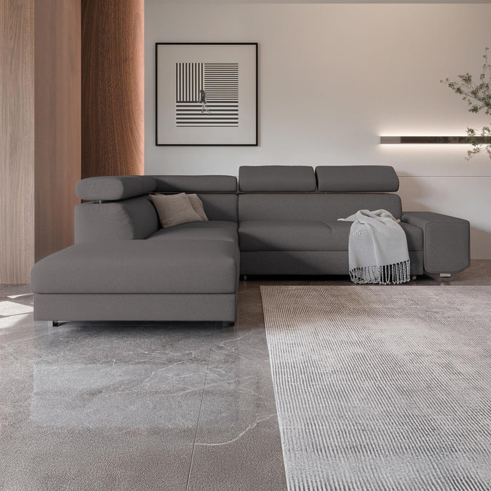 EIDEN Canapé d'angle convertible avec coffre en tissu gris foncé - Angle gauche
