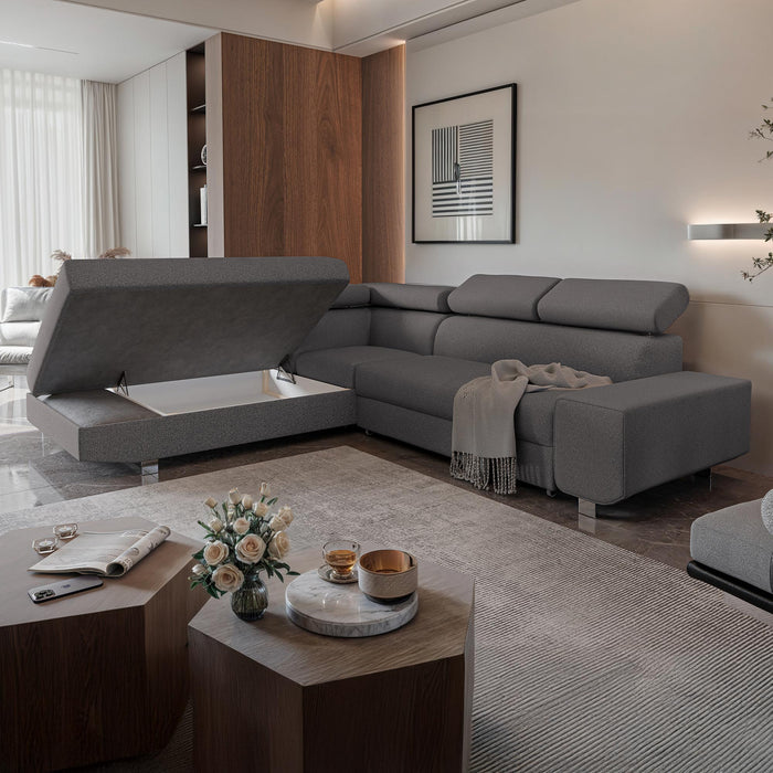 EIDEN Canapé d'angle convertible avec coffre en tissu gris foncé - Angle gauche