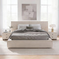 ELANA Lit double en tissu beige avec coffre 140x190 cm