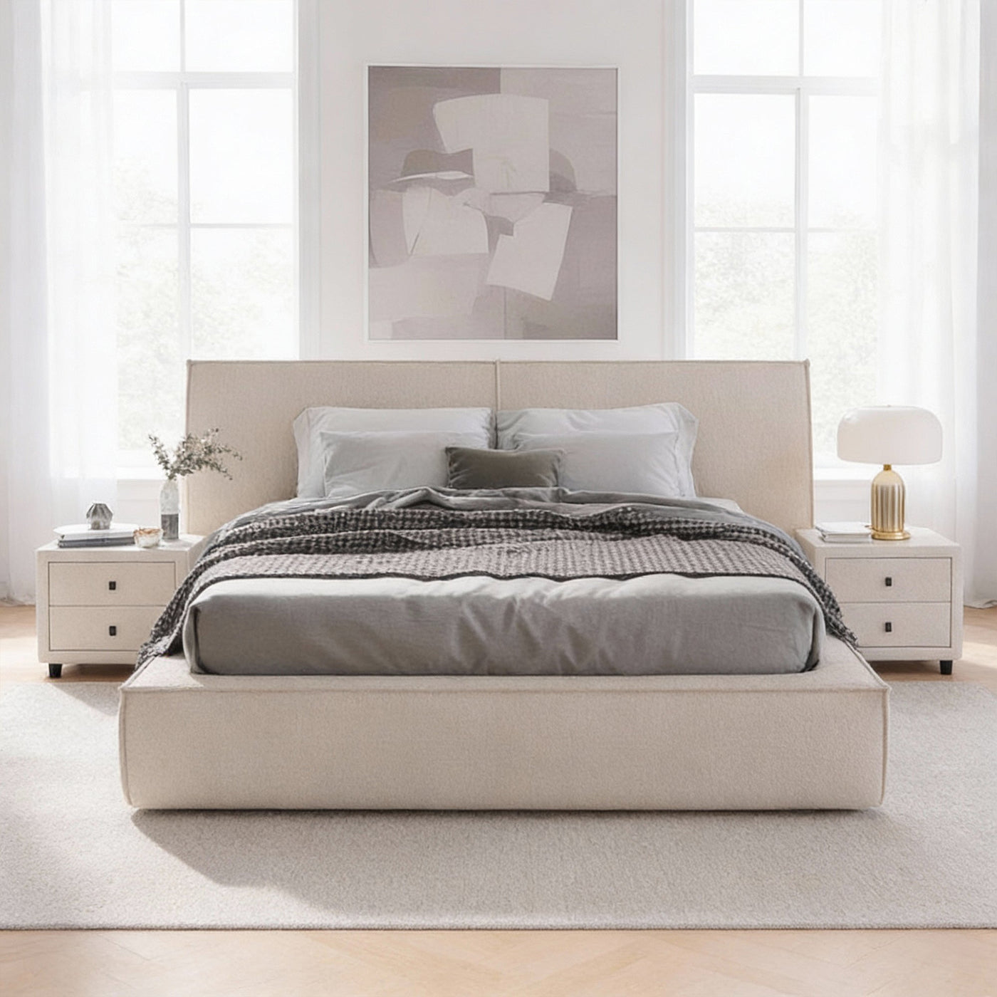 ELANA Lit double en tissu beige avec coffre 140x190 cm - Lits - Mobilier Deco