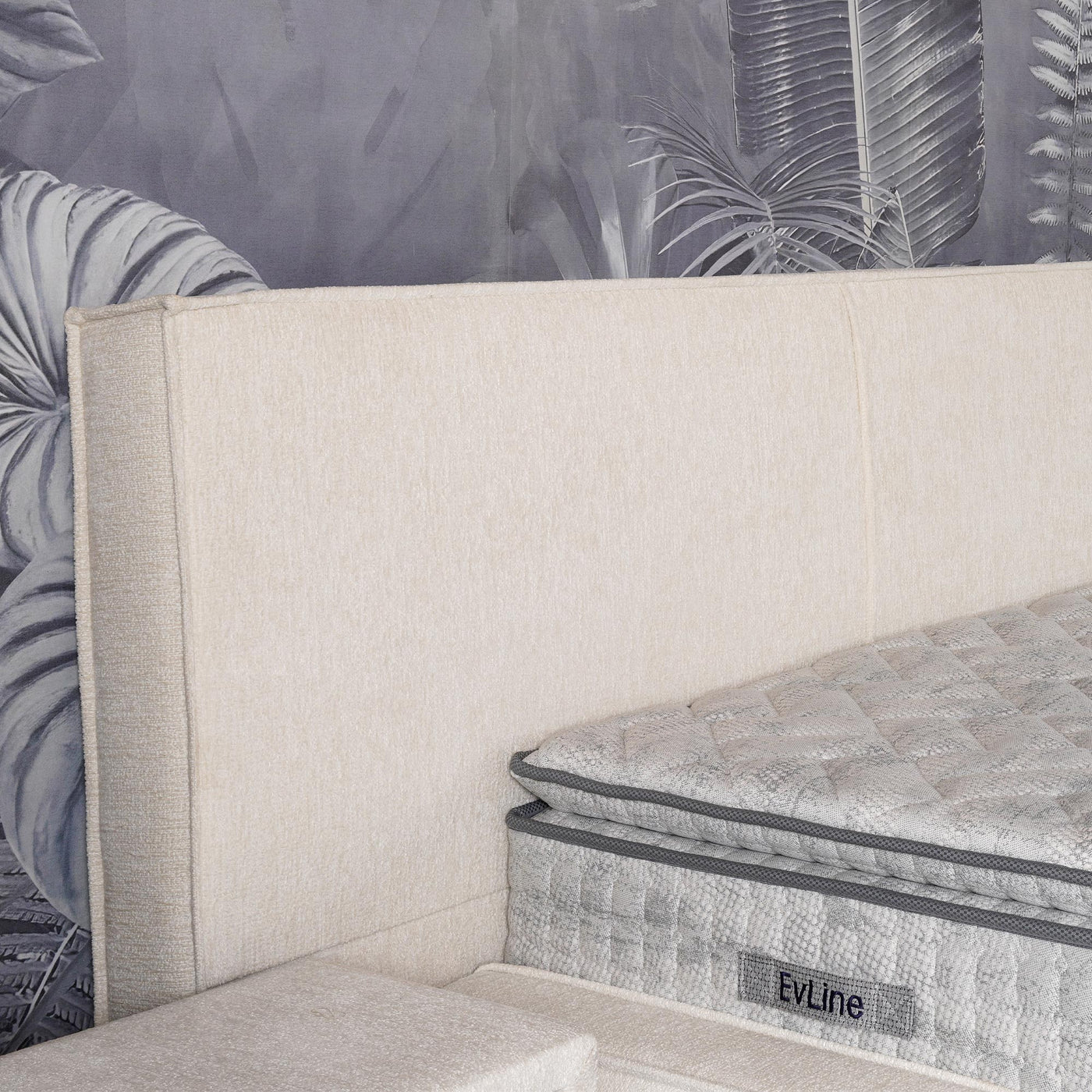 ELANA Lit double en tissu beige avec coffre 140x190 cm