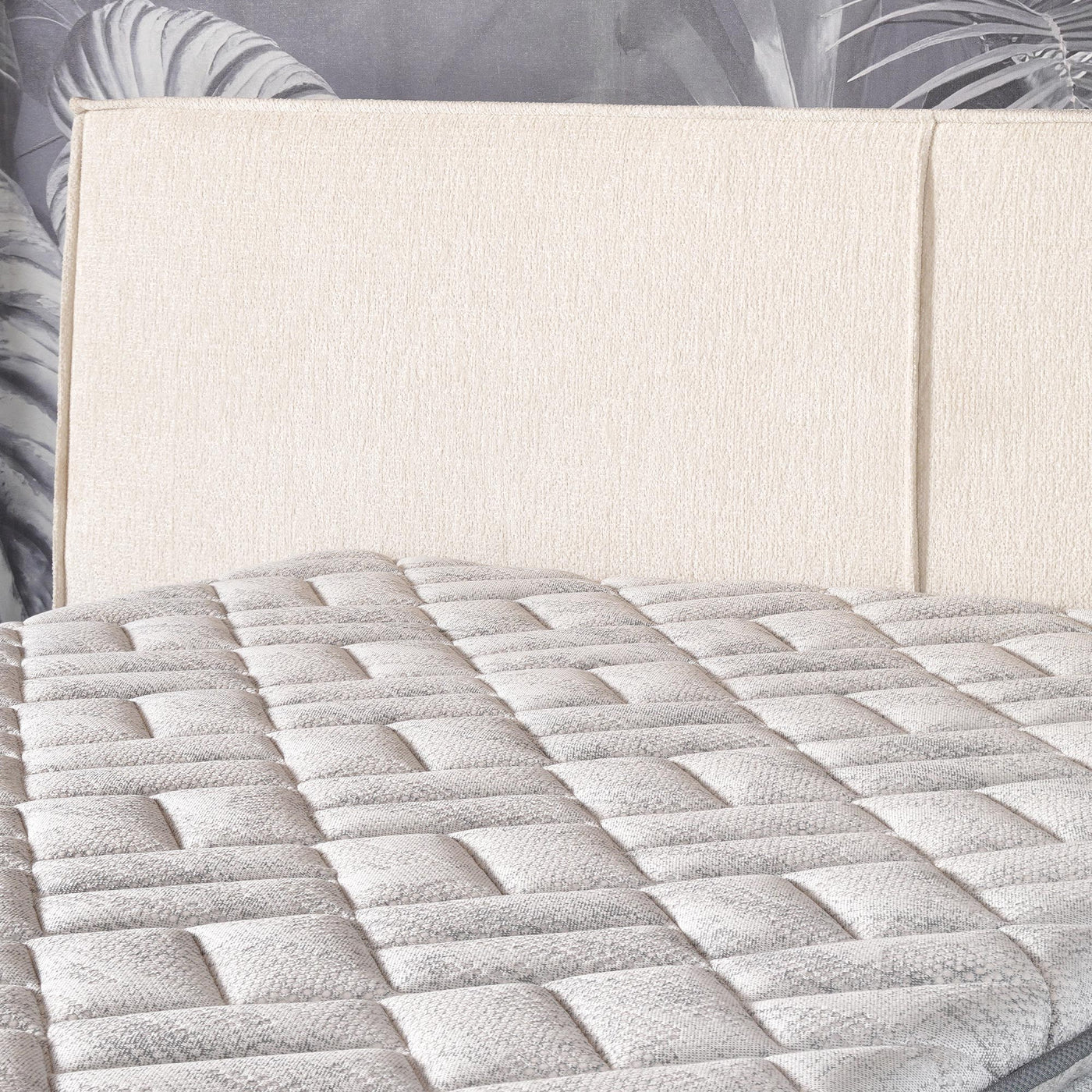 ELANA Lit double en tissu beige avec coffre 180x200 cm