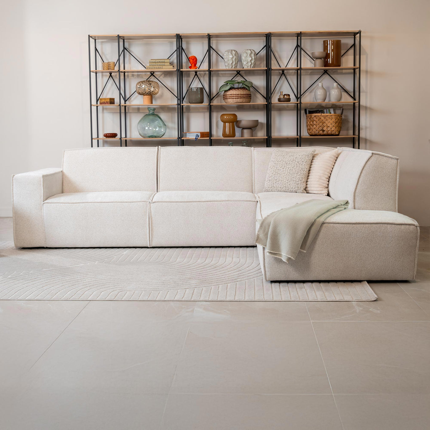 ELIA Canapé d'angle en tissu beige - Angle droit