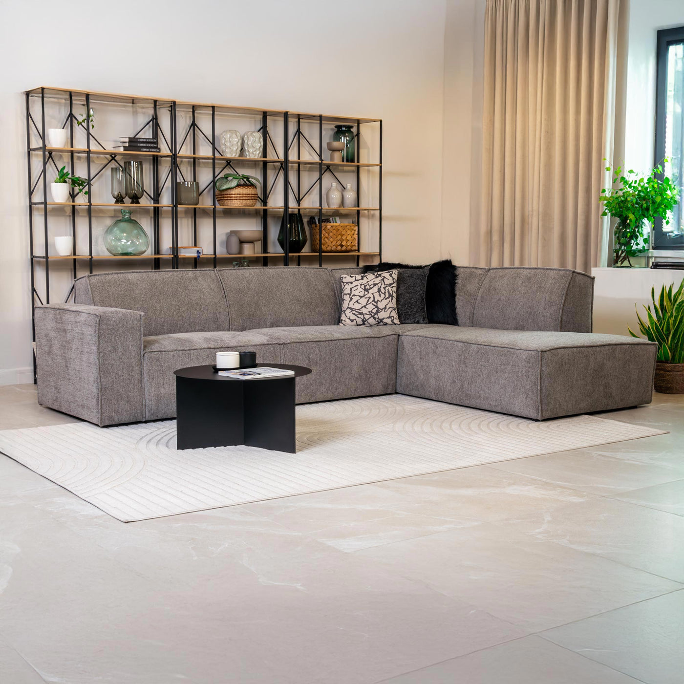 ELIA Canapé d'angle en tissu gris- Angle droit