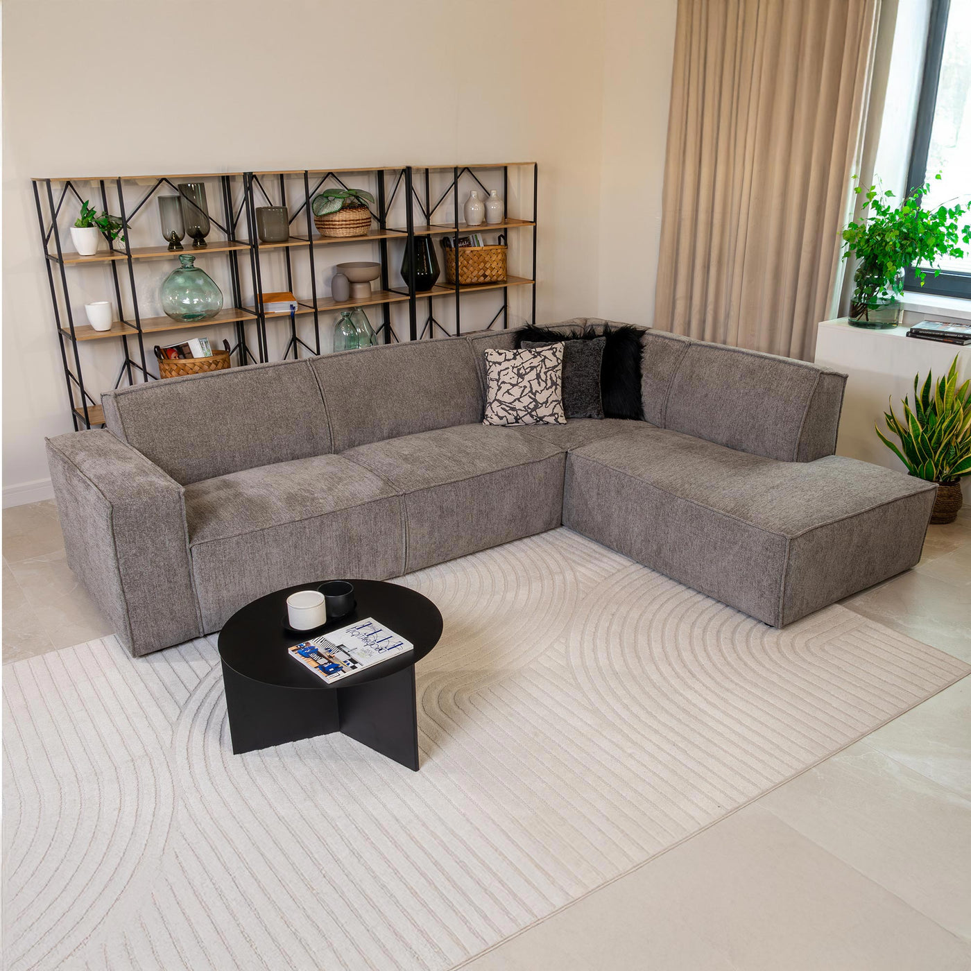 ELIA Canapé d'angle en tissu gris- Angle droit