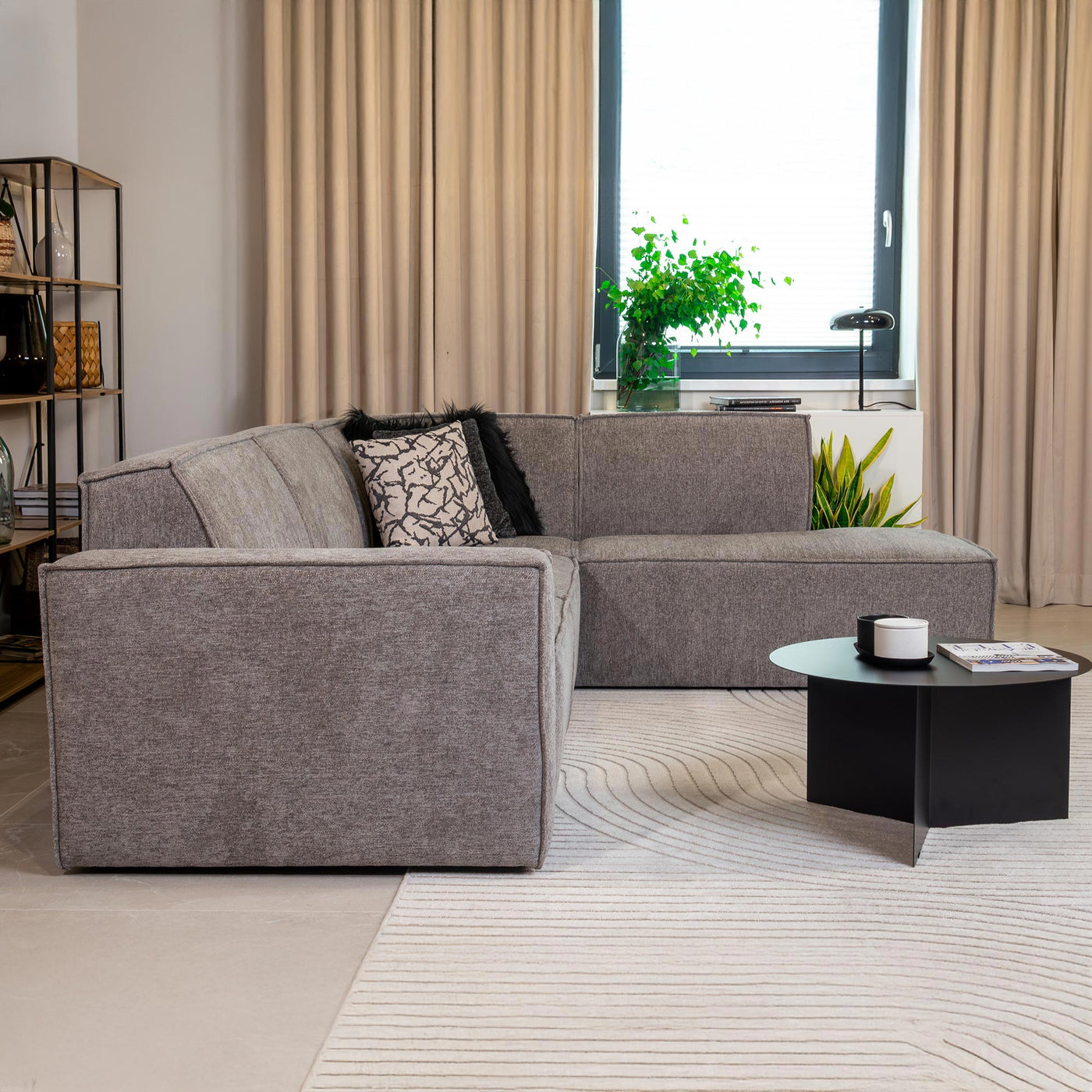 ELIA Canapé d'angle en tissu gris- Angle droit