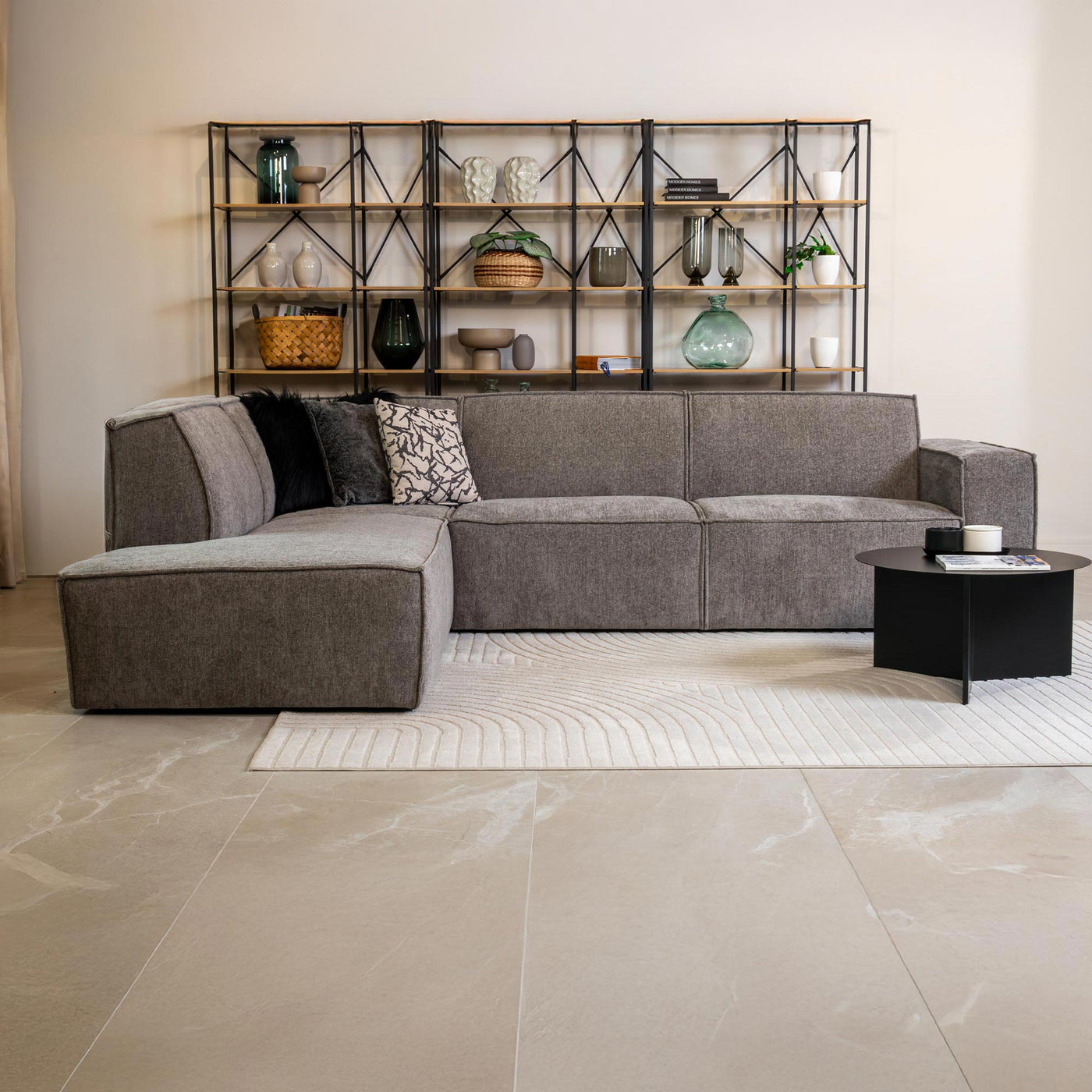 ELIA Canapé d'angle en tissu gris- Angle gauche