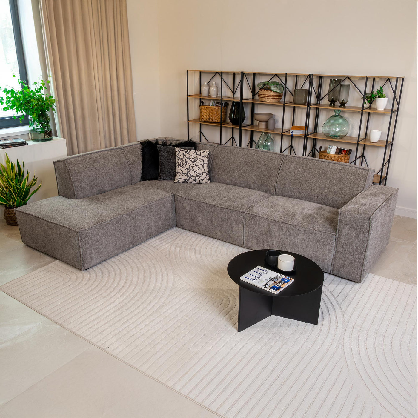 ELIA Canapé d'angle en tissu gris- Angle gauche